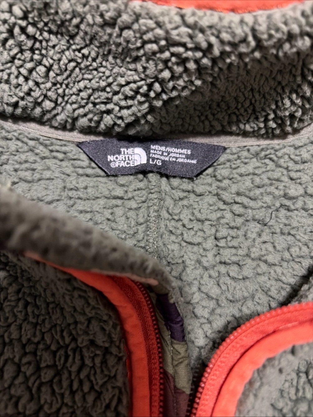 The North Face Sherpa Fleece Vest Green Orange Camo Trim Men’s Large - Picture 6 of 7
